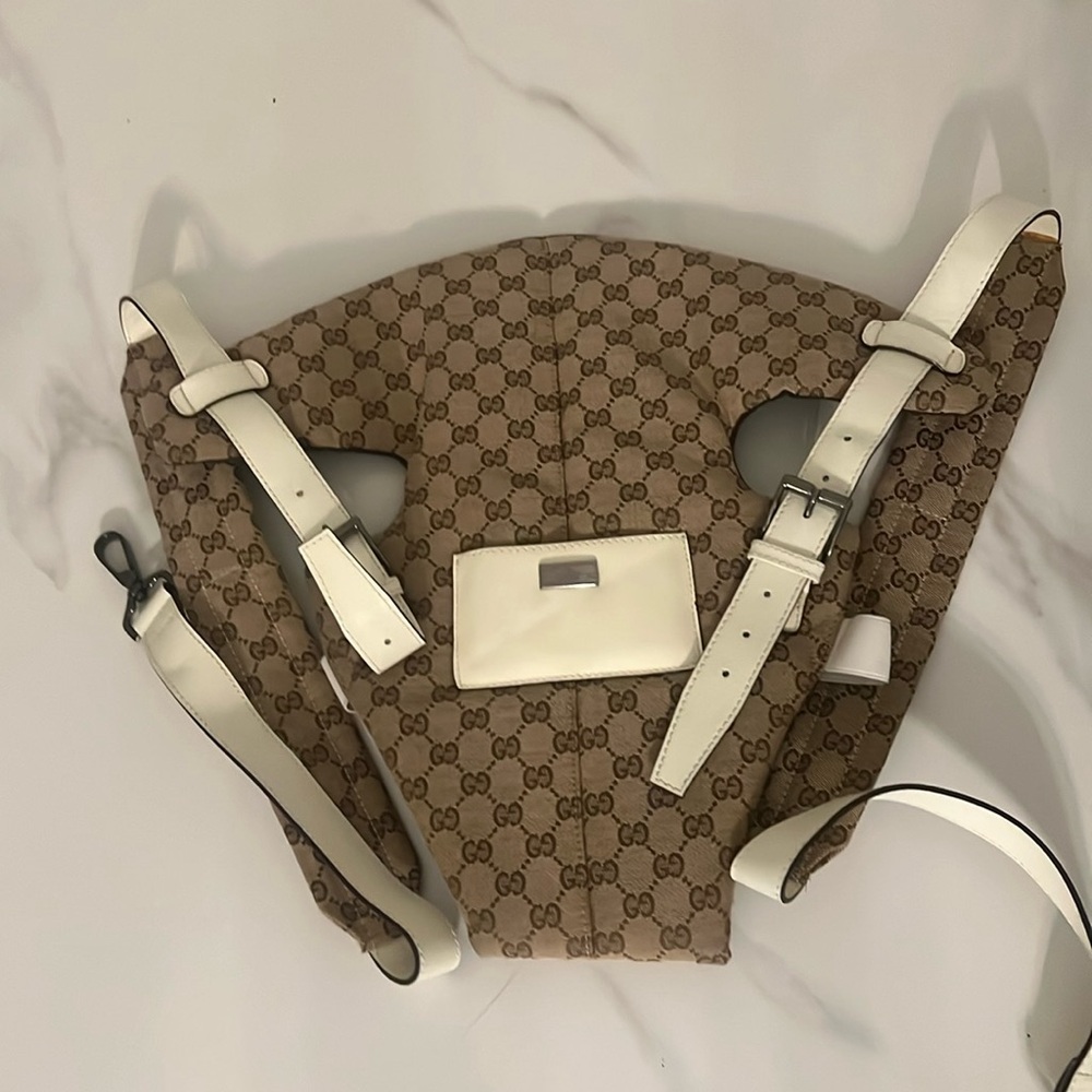 Gucci Carrier Canvas Monogram Baby Kids Beige White Leather Italy